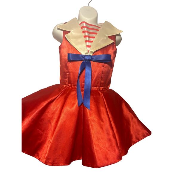 Vtg Red Satin Girls Nautical Sailor Costume Dress approx. SZ 9-12yrs - Picture 5 of 8